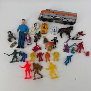 Vintage Junk Drawer Toys Lot Western Line Train Figures Dolls Accessories Bundle